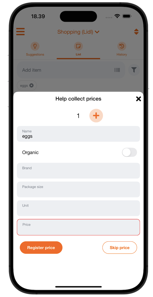 Price collection app